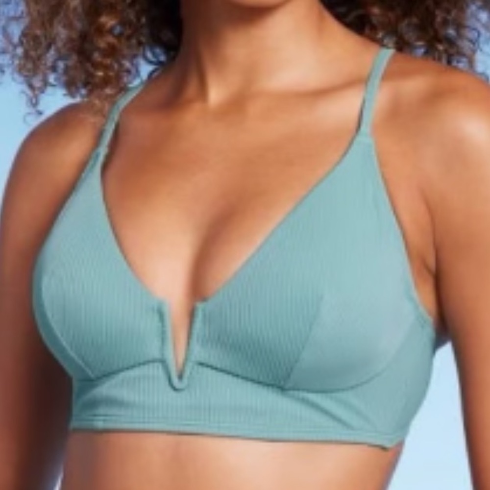 Shade‎ & Shore Teal V-Neck Swim Bikini Top, Size 34C, NWOT